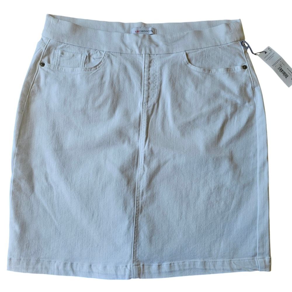 Liz Claiborne Womens White Comfort Stretch‎ Denim Skirt Size 14 New With Tags